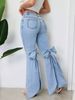 Women's Clothing European And American Retro 3D Bow Slim Fit Medium Elastic Floor Length Flared Jeans For Women_mkmklike.com