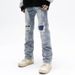 Nordmann High Street Ripped Patch Jeans Men Vintage Versatile Fit Long Trendy American Style Straight Slim Casual Pants_mkmklike.com