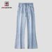 Spring/Summer New Men's American High Street Micro Horn Jeans Loose Water Washable Versatile Elastic Waist Rubber Pants_mkmklike.com