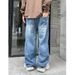 Men's American Streetwear Loose Fit Jeans - Trendy Straight Leg With Elastic Waist & Drawstring (M-3XL, Bluish/White Ash)_mkmklike.com