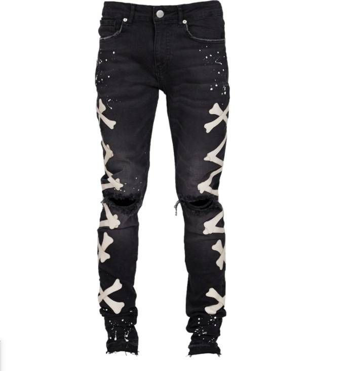 Streetwear Fashion Printed Ripped Jeans Men Skinny Slim Fit Hip Hop Denim Trousers Casual Jeans For Men Jogging Jean Homme_mkmklike.com
