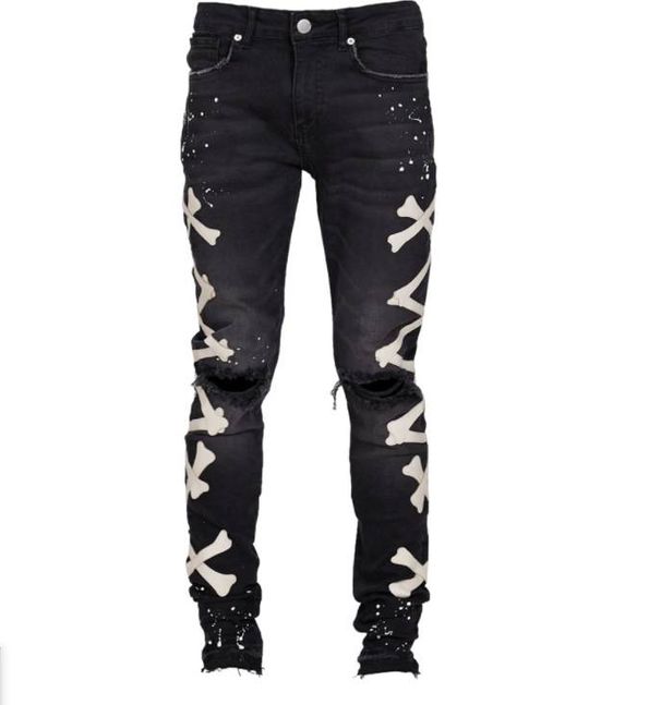 Streetwear Fashion Printed Ripped Jeans Men Skinny Slim Fit Hip Hop Denim Trousers Casual Jeans For Men Jogging Jean Homme_mkmklike.com
