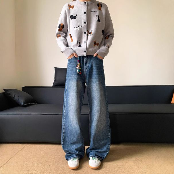 Men's Clothing Men's Classic Straight-Leg Jeans – Trendy High-Street Denim Pants With Zip Fly (Blue, M-3XL, Cotton Blend, Everyday Casual Wear)_mkmklike.com