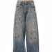 Retro Washed High Street Denim Pants - Men's Loose Straight-Leg Jeans (Polyester, Distressed Blue, Streetwear Style)_mkmklike.com
