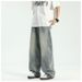 American Curved Knife Jeans Men's Trendy Washed Straight Casual Loose Wide Leg Long Pants Cleanfit_mkmklike.com