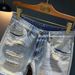 Men's Clothing Fashion Hole Denim Shorts Shorts Thin Style Trendy Fashion Heavy Washed Shorts_mkmklike.com