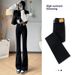 Women's Bell-bottom 2023 New Spring And Autumn High-waisted Slim-fit Long Pants For Petite Figures, Black Flared Denim_mkmklike.com