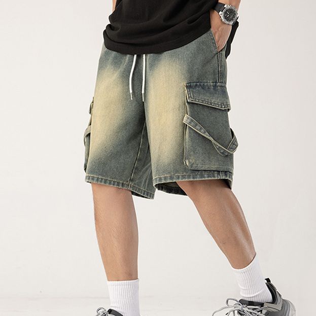 Men's Clothing Denim Shorts Personality Lanyard Loose Casual Loose Large Size Wide Leg Pants_mkmklike.com
