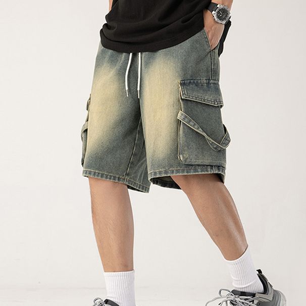 Men's Clothing Denim Shorts Personality Lanyard Loose Casual Loose Large Size Wide Leg Pants_mkmklike.com