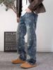 Men's American Streetwear Printed Denim Pants – Loose Straight Fit, Vintage Washed, Trendy & Edgy (Size 28-36)_mkmklike.com