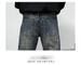 Heavyweight American Retro Trendy Workwear Loose Fitting Plaid Dad Jeans For Men, Plaid Casual Denim Trousers_mkmklike.com