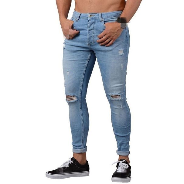 2026 European Style Ripped Jeans For Men. Fashionable, Versatile, Loose-fitting And Stretchy Small-leg Jeans._mkmklike.com