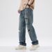 Men's Clothing New Retro Washed Hole Jeans Men's Casual Versatile Loose Straight Wide Leg Pants Handsome Style_mkmklike.com