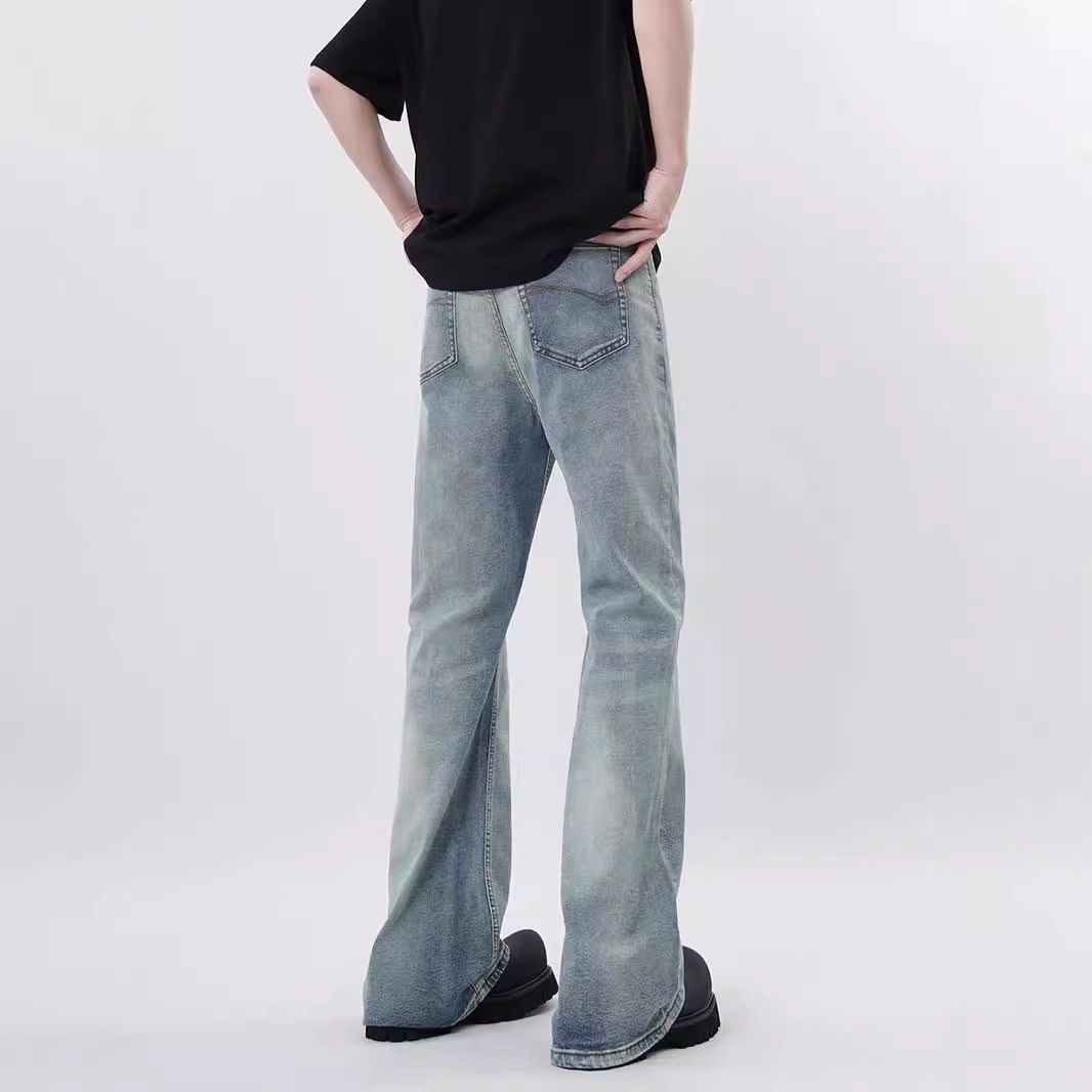 American High Street Washed Old Jeans Men's Slim Straight Slightly Pulled Light Pants_mkmklike.com