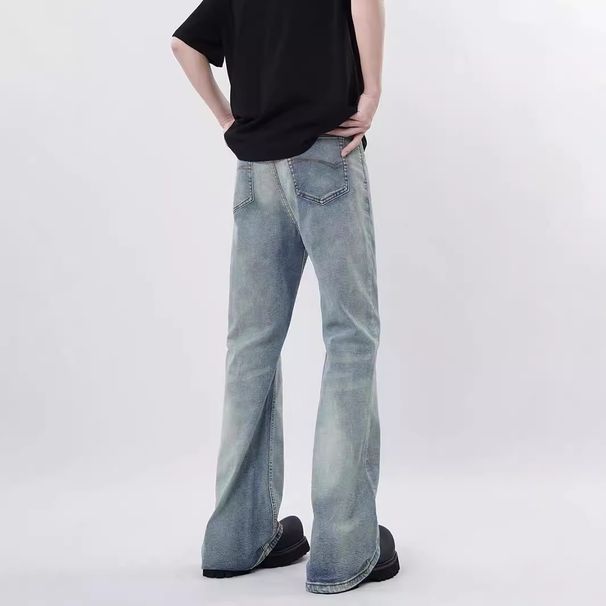 American High Street Washed Old Jeans Men's Slim Straight Slightly Pulled Light Pants_mkmklike.com