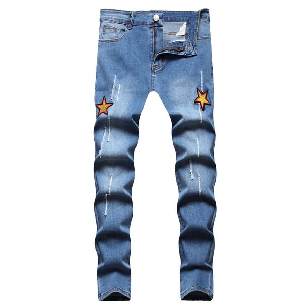 Men's Clothing Spring/Autumn New Men's Casual Ripped Embroidered Slim Fit Jeans Trendy And Unique_mkmklike.com