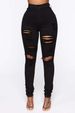New Black And White Stretch Ripped Jeans Women's Small Leg Pants_mkmklike.com