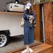 ELLE Denim For Women Sleeve Shirt Autumn Korean Version Loose Slimming Elegant Long Over-the-Knee Dress_mkmklike.com