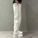 Men's Clothing Striped Stitching Straight Casual Pants Fashionable Loose White Jeans Men's Trend_mkmklike.com
