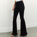Trendy High-Waisted Flared Jeans For Women - Stretchy Ripped Hem Bell Bottom Pants With Raw Edge Detail - Slim Fit & Comfortable (Black)_mkmklike.com
