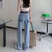 Women's Clothing Contrast Color Slightly Wide Leg Jeans Spring New Narrow Version High Waist Color Matching Drape Loose Straight Simple Mopping Pants_mkmklike.com