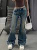 "Vintage Washed High-Rise Flare Jeans – Long-Legged 90s Revival Denim For Tall Girls (Ocean Blue, S-XL)"_mkmklike.com
