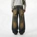 Vintage Distressed Diamond Jeans for Men Red Streetwear Denim Pants with Ripped Details And Washed Finish_mkmklike.com