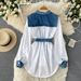 Women's Clothing Polo Collar Denim Two-piece Long-sleeved Shirt With A Niche Mid-length Waist And Chic Top_mkmklike.com