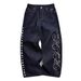 Women's plus Size Denim Jeans Low Waist Straight Leg Loose Fit Cross Border Trade Independent Website European American Style with Prints Sequins_mkmklike.com