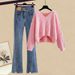 Women's Clothing Knitted Sweater & Jeans Two-Piece Set Plus Size Autumn Knitted Sweater & Ripped Jeans Two-Piece Set – Soft Style Slimming Outfit_mkmklike.com