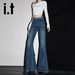 Women's Rhinestone Flared Jeans With A Stylish Design, Slimming, Casual, Versatile, Stretchy, Floor-length Pants_mkmklike.com
