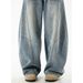 Split Structure Retro Washed Scimitar Jeans For Men, Autumn Style, Trendy Brand, Loose Fit, Casual Straight Long Pants_mkmklike.com
