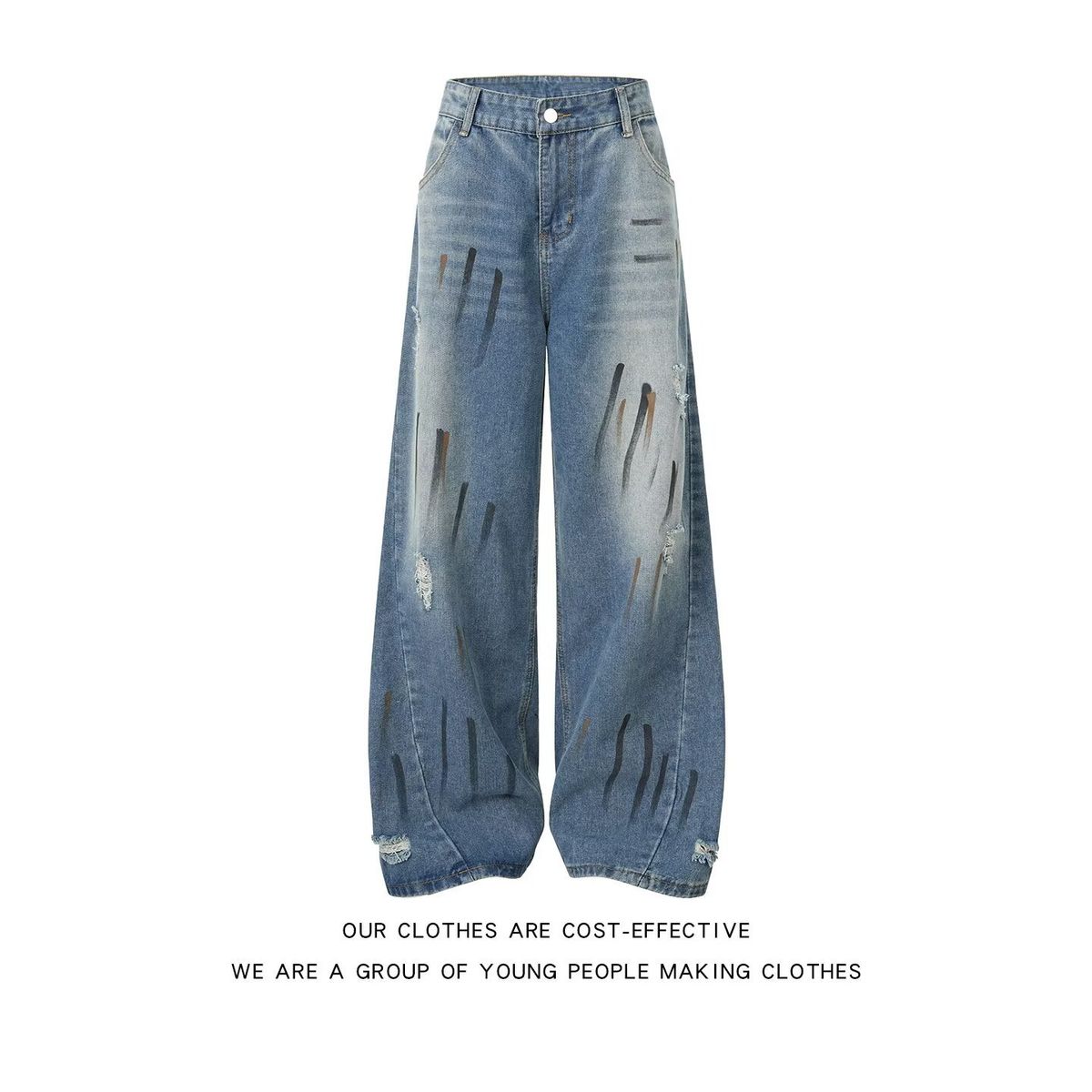 Men's Retro Graffiti Wide Leg Jeans Casual Loose Straight Leg Trousers Trendy Spring New Curved Design American Style_mkmklike.com