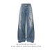 Men's Retro Graffiti Wide Leg Jeans Casual Loose Straight Leg Trousers Trendy Spring New Curved Design American Style_mkmklike.com