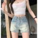 American Style Spicy Girl Denim Shorts, Women's Summer New High Waisted Design, A-Line Slimming, Elastic Blue Ultra_mkmklike.com