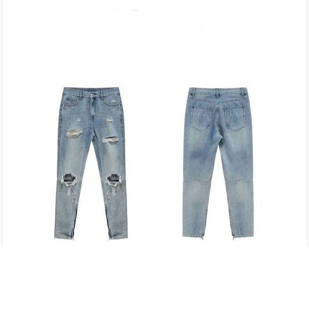 Men's Clothing Distressed Denim Jeans With Zip Ankle Detail - Vintage Washed High Street Style For Men & Women (Light Blue, S-XXXL)_mkmklike.com