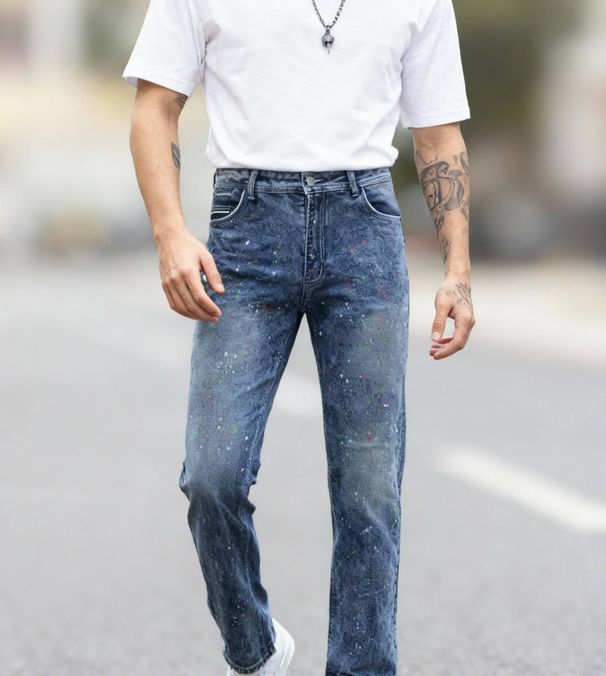 Men's Clothing Commerce Hot Selling Foreign Trade 2026 European And American Style Light Blue Paint Pants Men's Jeans Casual And Versatile Long Pants_mkmklike.com