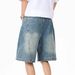Unisex Retro Irregular Patchwork Denim Shorts Summer Loose Wide Leg Five Point Pants_mkmklike.com