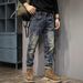 High End Slim Fit Ripped Jeans for Men Straight Leg Midweight Autumn Long Pants Retro Nostalgic Edgy Trendy Versatile_mkmklike.com