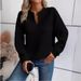 Women's Clothing solid color deep V neck splicing long sleeved women's casual sweatshirt_mkmklike.com