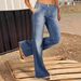Women's Stretchy Distressed Jeans European American Style Cross Border Whiskers Slightly Flared Casual Denim with Frayed Edges_mkmklike.com