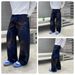 Men's Clothing High Street Unisex Wide Leg Loose Straight Rhinestone Graffiti Jeans Heavy Duty Firework Shiny Gray Streetwear Brand_mkmklike.com