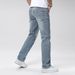 Men's Slim Fit Stretch Jeans - Light Blue Stretch Denim Pants With Hand-Rubbed Finish, Comfortable Cotton Blend, Straight Leg For All-Season Wear_mkmklike.com