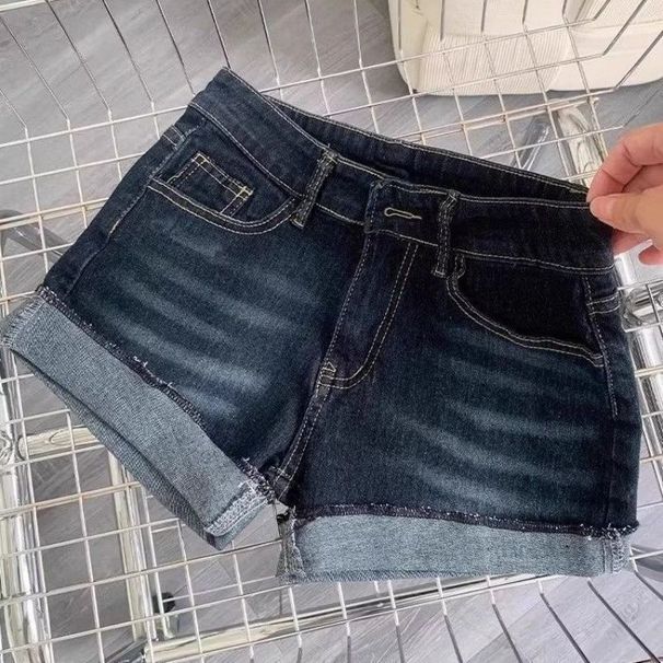 Petite Women's Low Waisted Rolled Up Denim Shorts, 2026 Summer New Style, Hot Girl Style, Stretchy, Tight Fitting, Slimming, Versatile Hot Pants_mkmklike.com