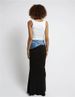 Modern high waisted half skirt for women, new black pleated patchwork design, long denim half skirt_mkmklike.com