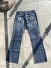 Distressed High-Waisted Straight Leg Jeans For Men & Women - Vintage Washed Denim Pants With Rivet Details, Comfortable Stretch Fabric, Classic Blue_mkmklike.com