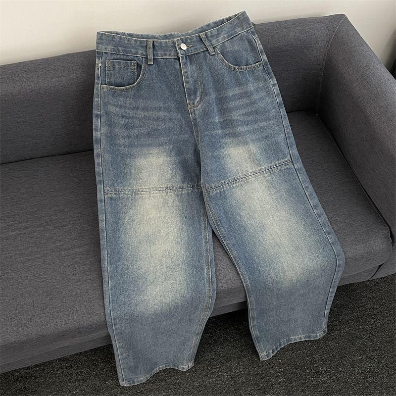 Men's High Street Washed Straight-Leg Jeans – Vintage Blue Denim Pants With Relaxed Fit (S-3XL, Classic Wash)_mkmklike.com