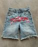 Cross Border Factory Direct Sales American Retro Washed Loose Shorts Personality Trend Pattern Street Straight Jeans Men_mkmklike.com