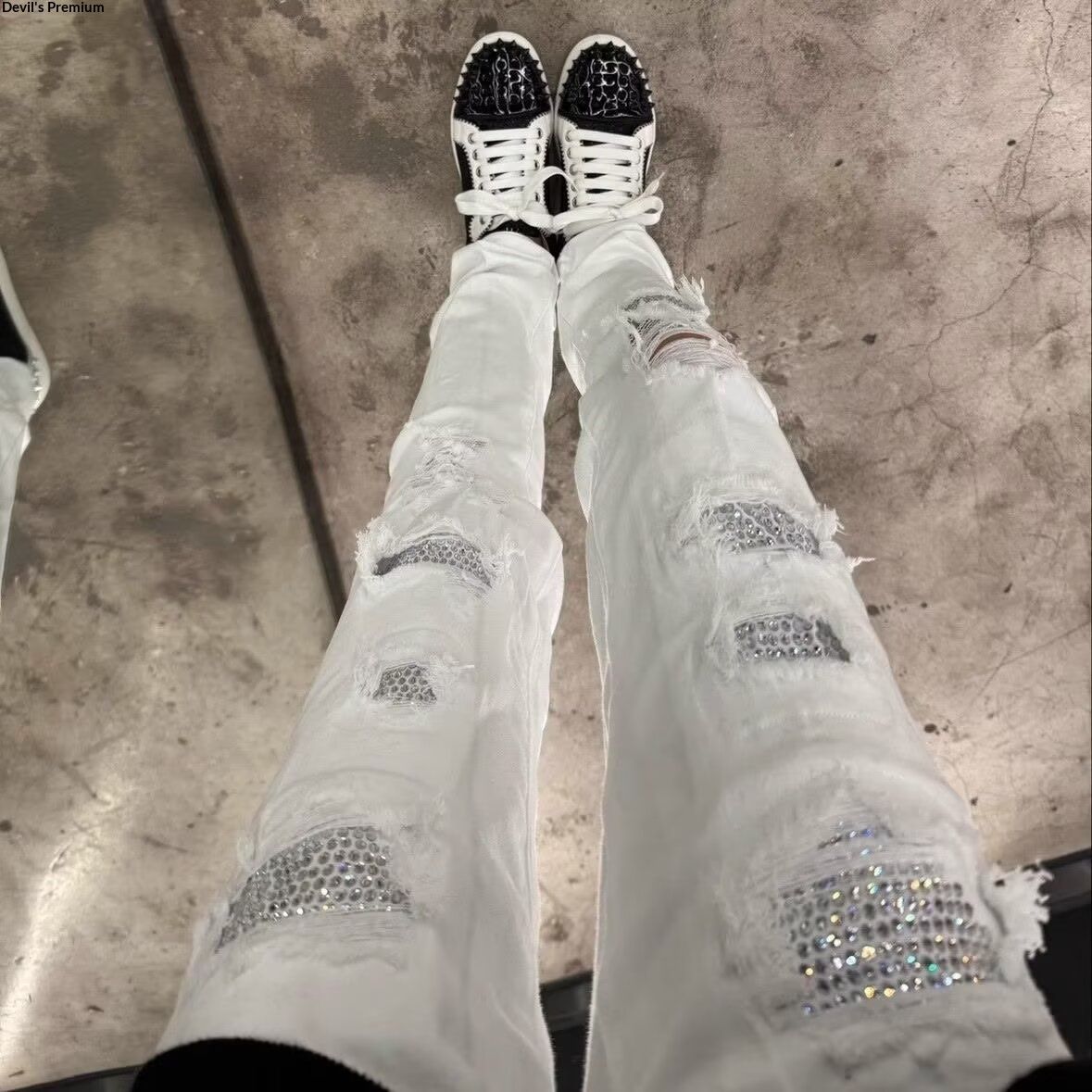 BOY New Trendy Brand Rhinestone Washed Ripped Jeans Men's Slim Fit Stretch High Street Cool Casual Versatile Skinny Pants_mkmklike.com