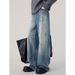Men's Clothing Men's Splatter Paint Denim Jeans – Loose Fit High Street Wide Leg Pants, Vintage Washed & Artistic Spray Design, Comfort Stretch, Blue_mkmklike.com